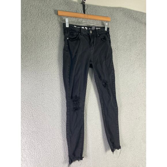 Women's Curvy High Rise Skinny Ankle Jeans Black Distressed Size 1 - Picture 7 of 9